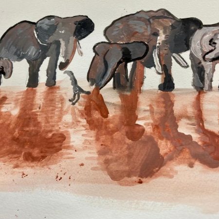 art, painting, elephants family