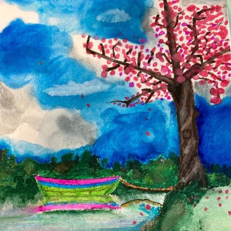 art, painting, tree in blossom